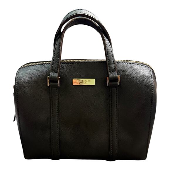 KATE SPADE Saffiano Leather Boston Handbag Black Dual Top Handle Zip Purse EUC - Picture 1 of 9